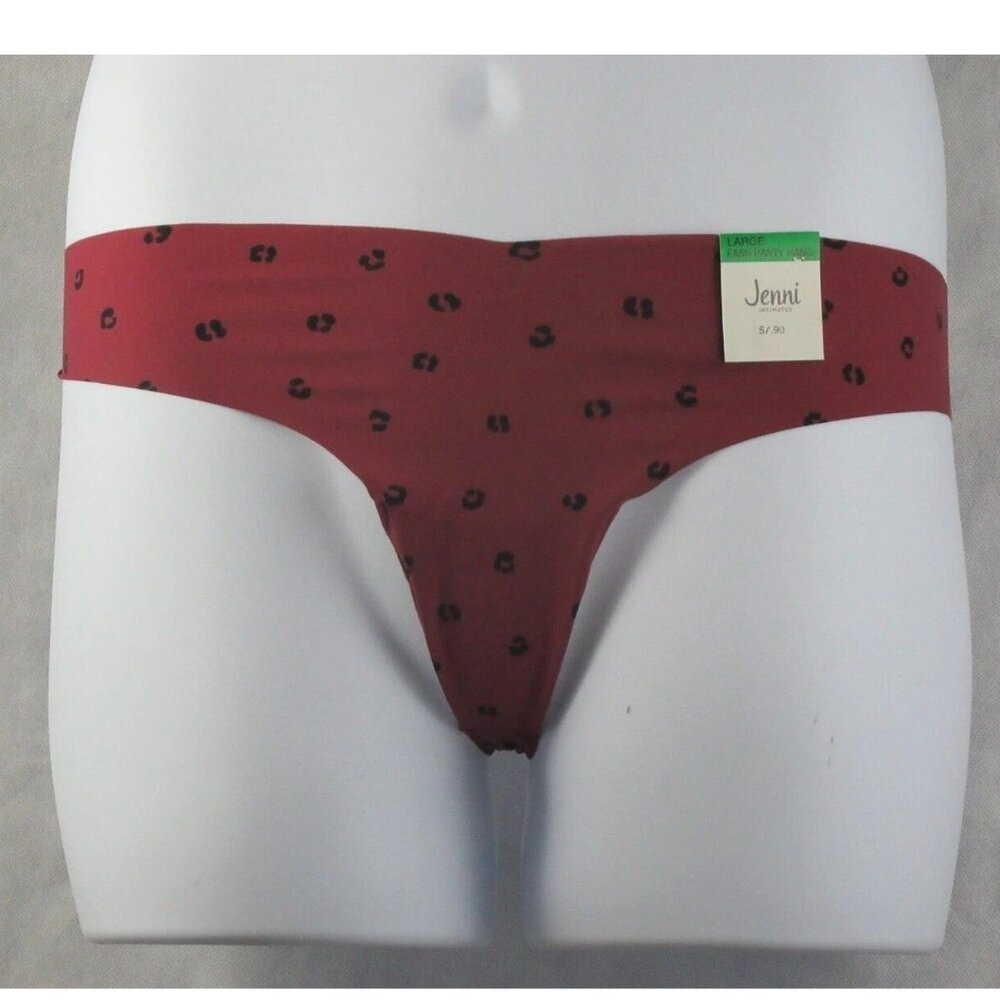 Jenni Women's No-Show Thong Panty Underwear, Dark Red Leopard Animal Print